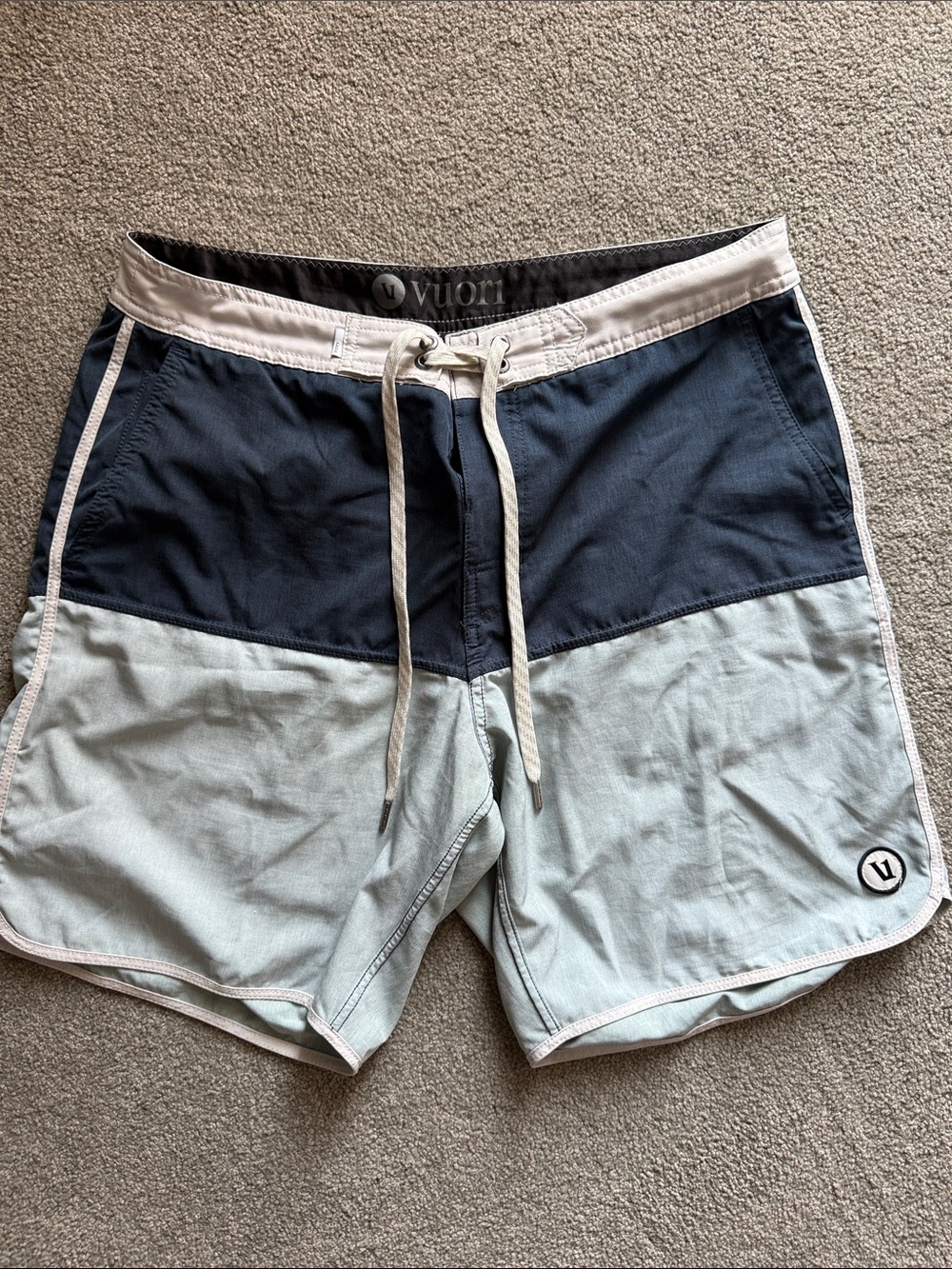 Vuori Two-Tone Navy and Light Blue Board Shorts - 32 W